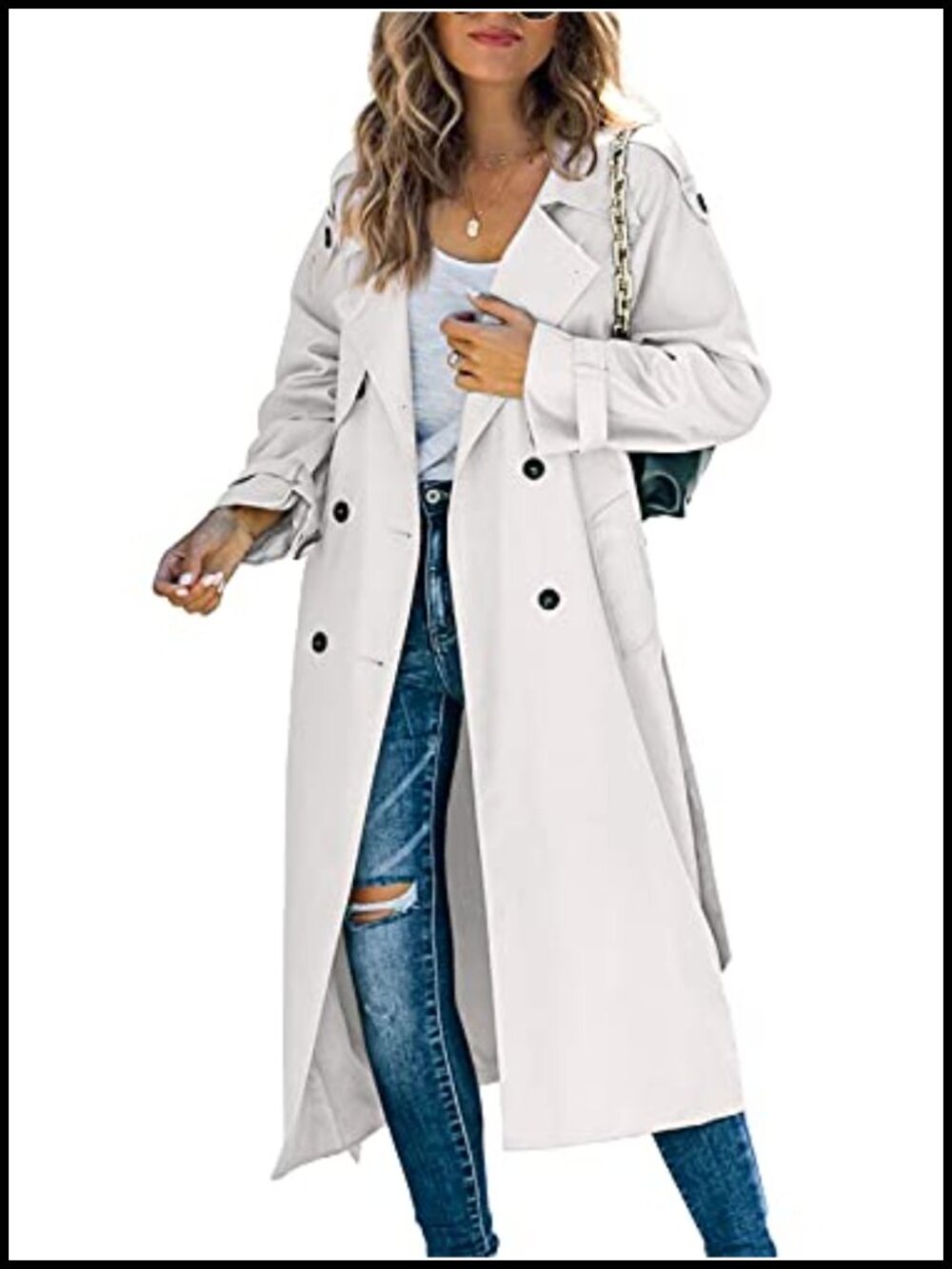 Womens Long Trench Coat Double Breasted Windproof Overcoat With Belt